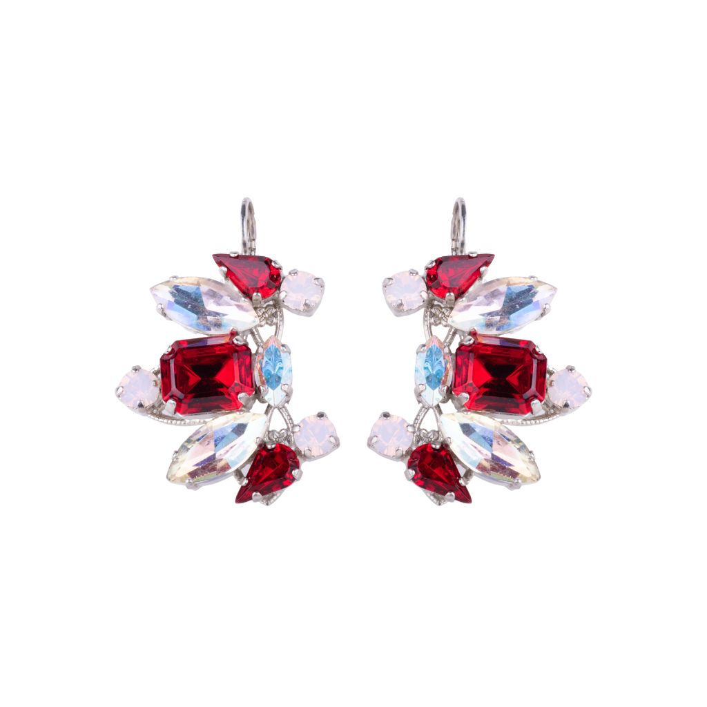 Multi Stone Cluster Bridal Leverback Earrings "True Romance" - Rhodium