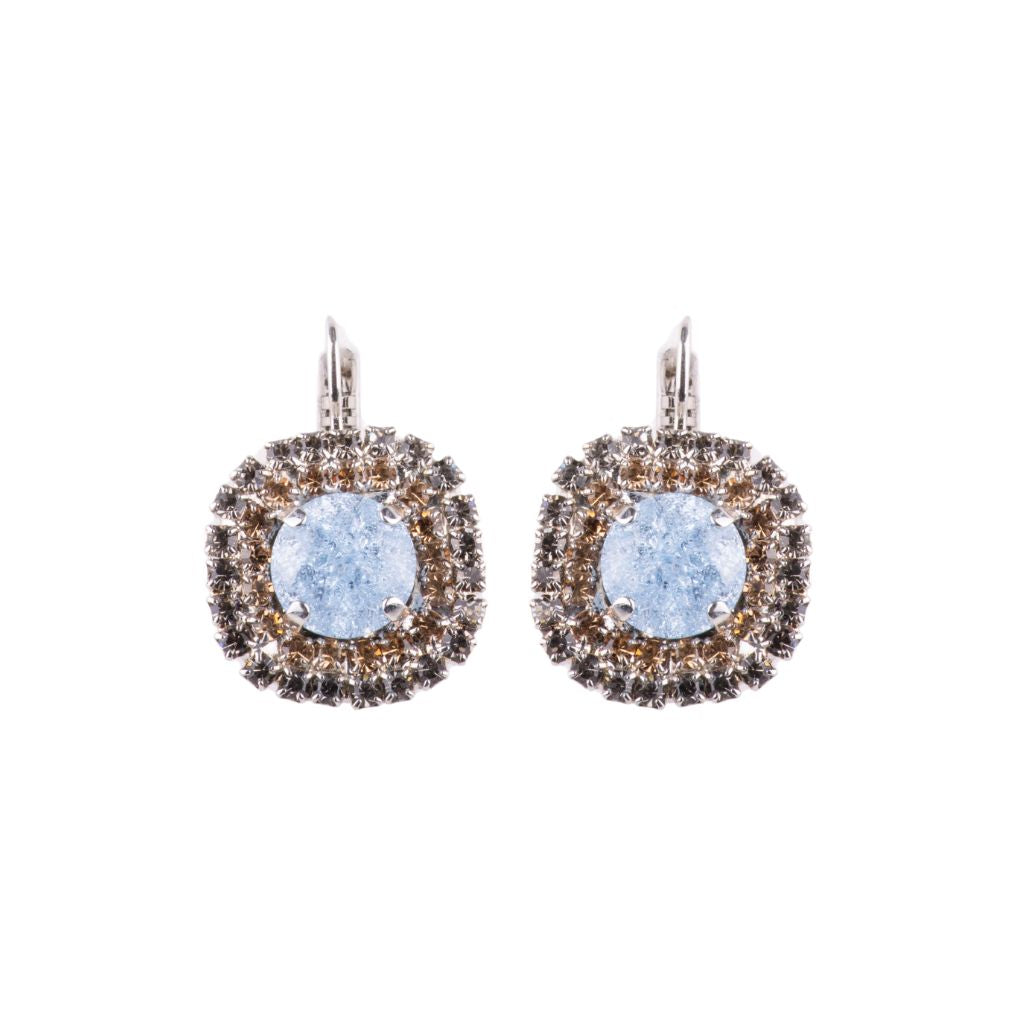 Large Double Halo Leverback Earrings in ''Morning Mist" - Rhodium