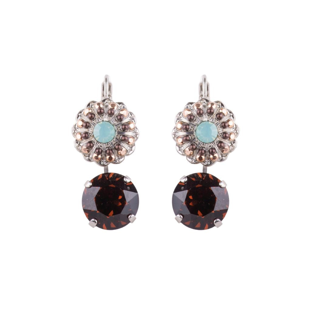 Extra Luxurious Blossom with drop Earrings in "Serai" - Rhodium