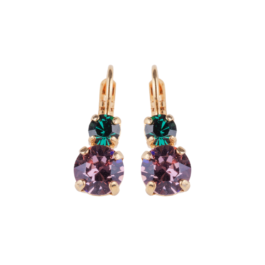 Medium Double Stone Leverback Earrings in "Antique Emerald" - Yellow Gold