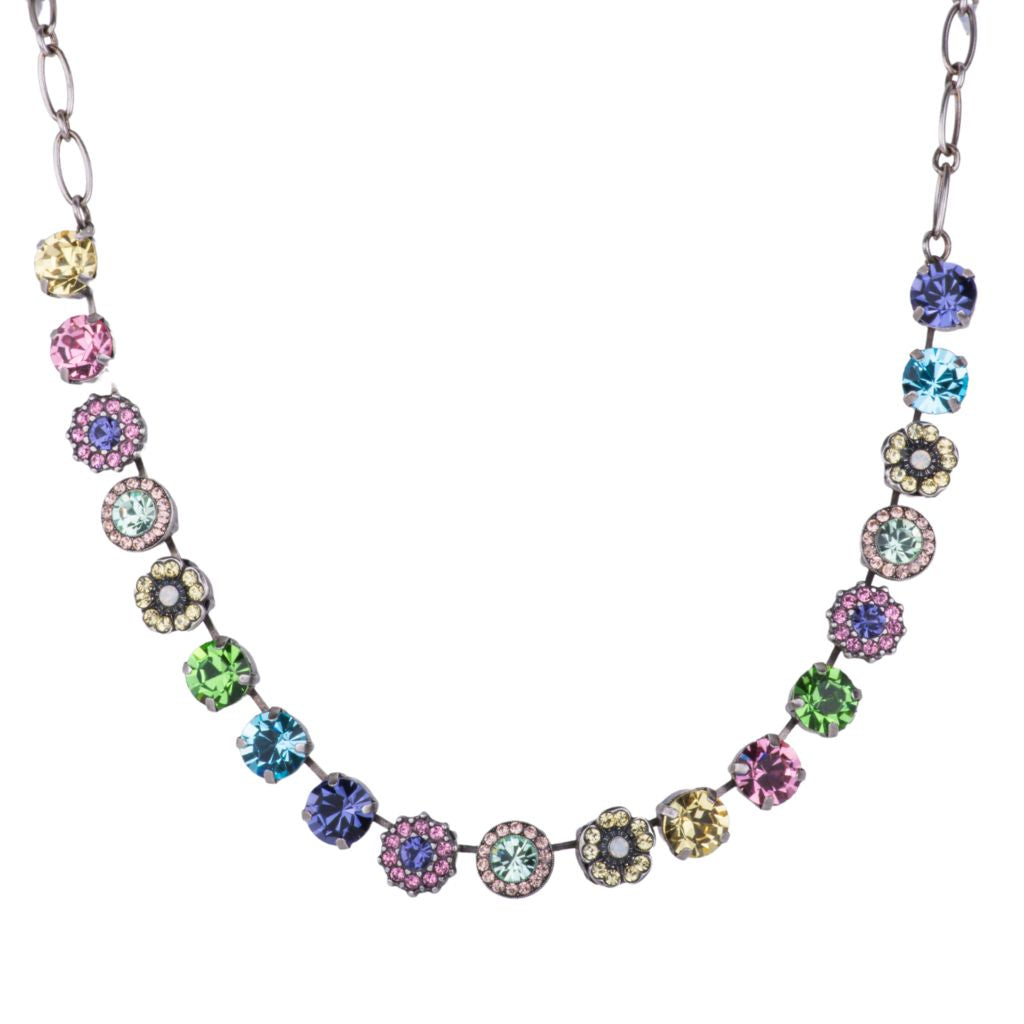 Large Rosette Necklace in "Flower Power" - Antiqued Silver