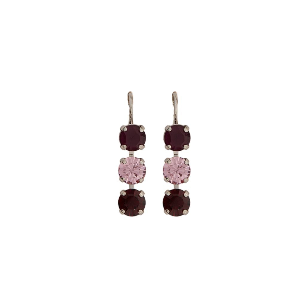 Medium Three Stone Earrings in "Cranberry Crush" - Rhodium