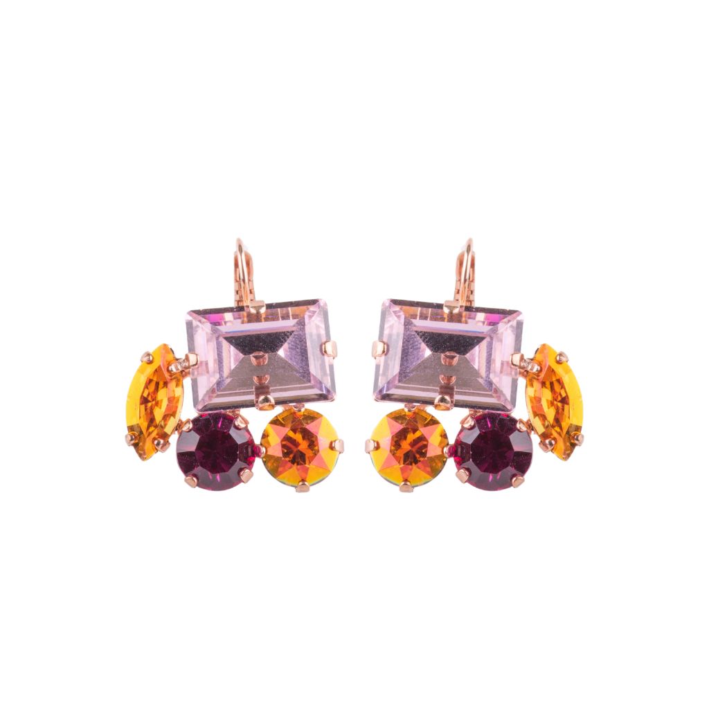 Mixed Stone Leverback Earrings in "Bougainvillea" - Rose Gold
