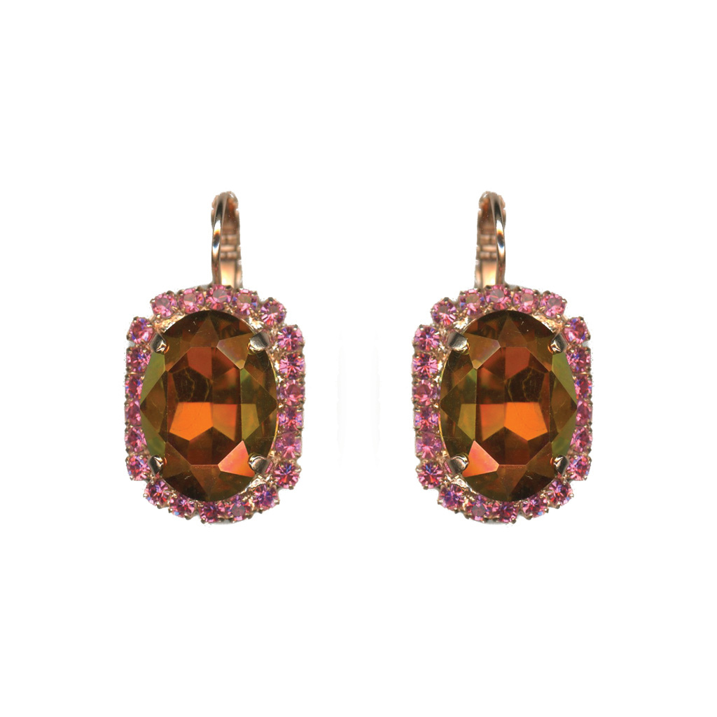 Extra Luxurious Oval Halo Leverback Earrings in "Bougainvillea" *Custom*