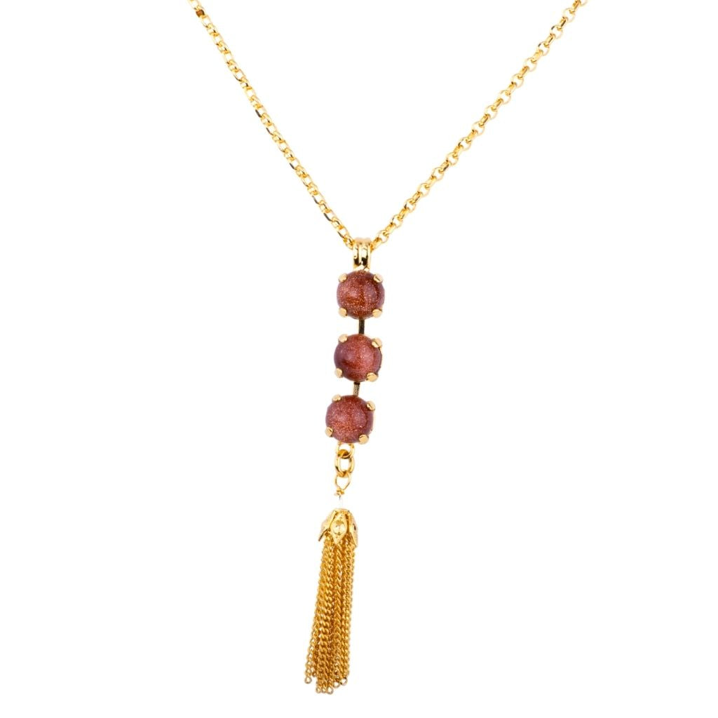 Medium Three Stone Pendant with Tassel in "Sunstone" *Custom*