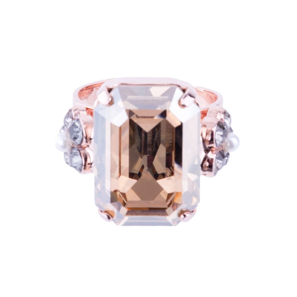 Large Emerald Cut Flower Ring in "Dawn" *Custom*