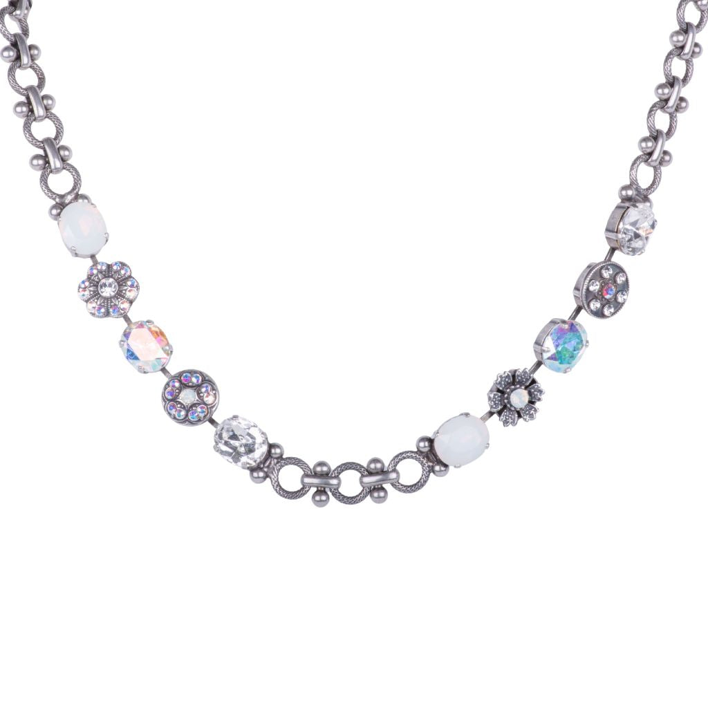 Elemental Oval Chain Necklace with Decorated Closure in "On a Clear Day" - Antique Silver