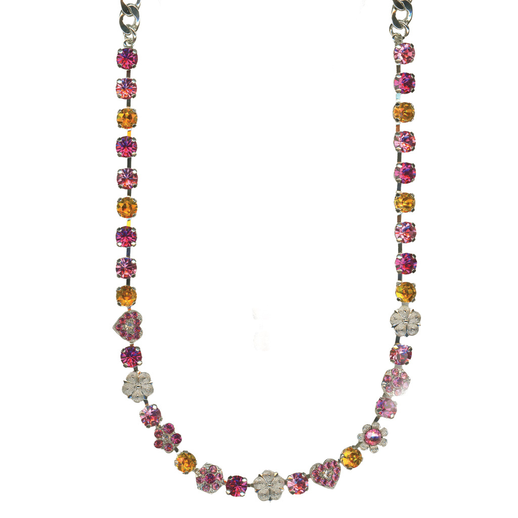 Small Heart and Flower Necklace in "Bougainvillea" *Custom*