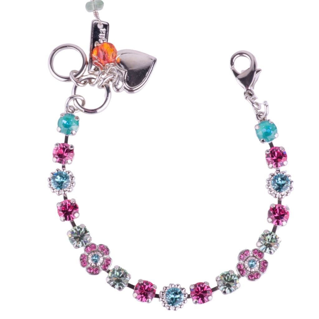 Small Flower Cluster Bracelet in "Coral Cove" - Rhodium