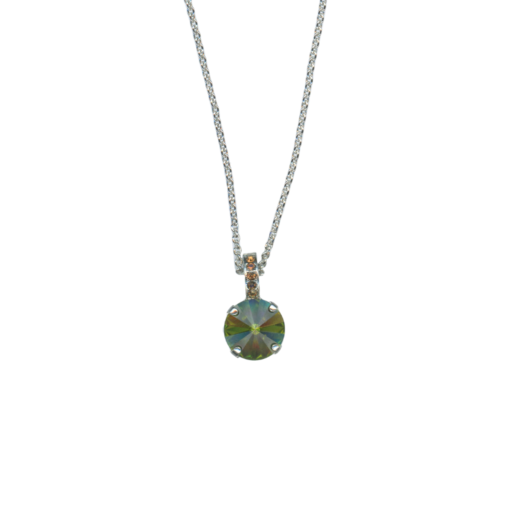 Large Embellished Single Stone Pendant in "Evergreen" - Rhodium