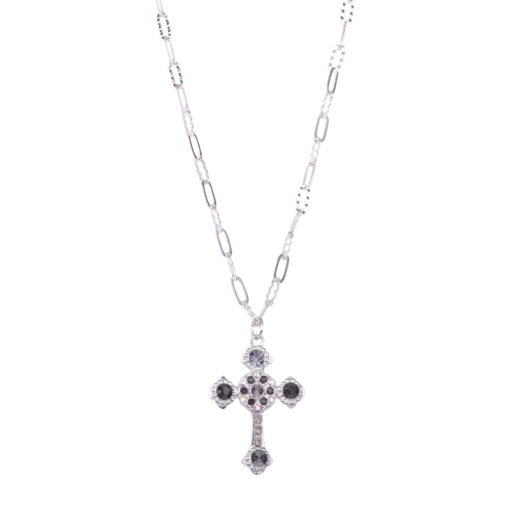 Flat Cross Pendant with Paperclip Chain in "Tuxedo" *Custom*