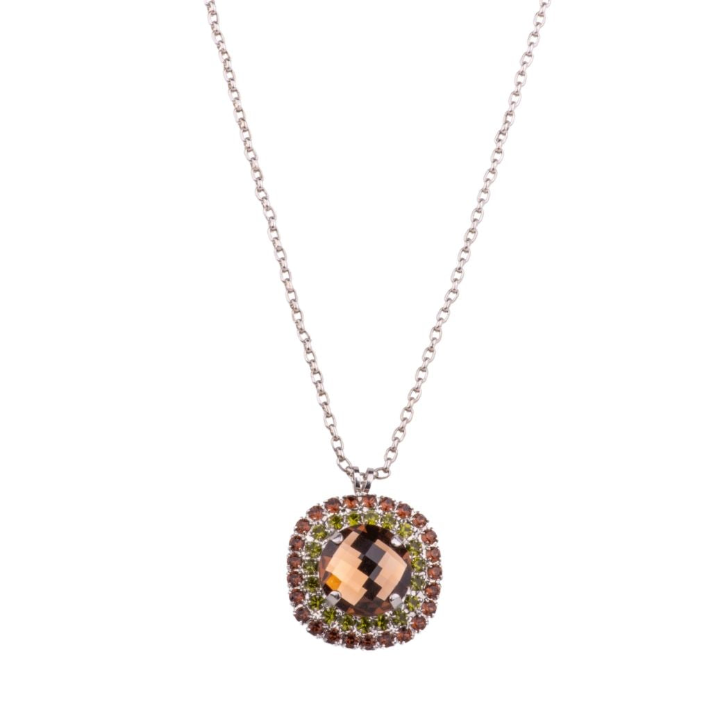 Large Double Halo Pendant in ''Evergreen" - Rhodium
