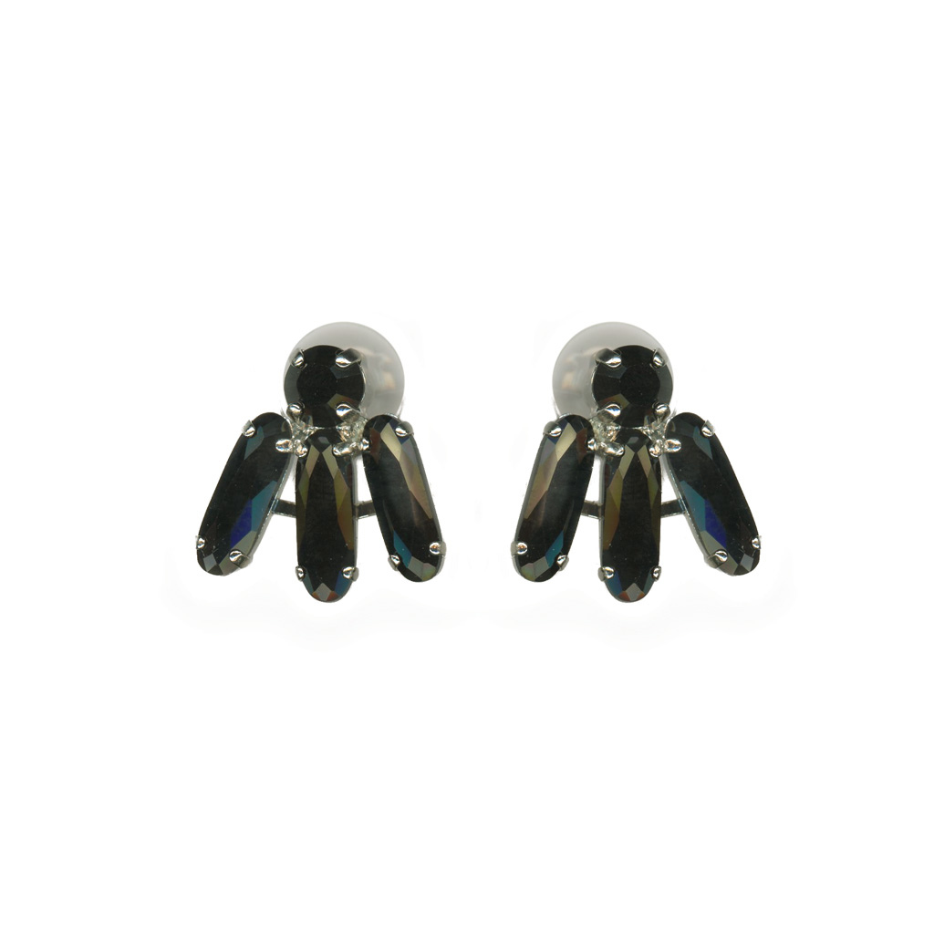 Long Oval Sweetheart Post in "Jet Black" - Rhodium