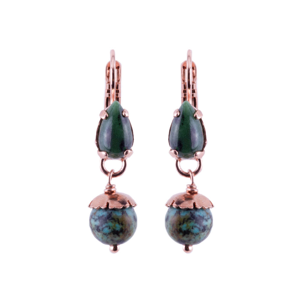 Small Pear Leverback Earrings with Drop in "Deep Forest" *Custom*