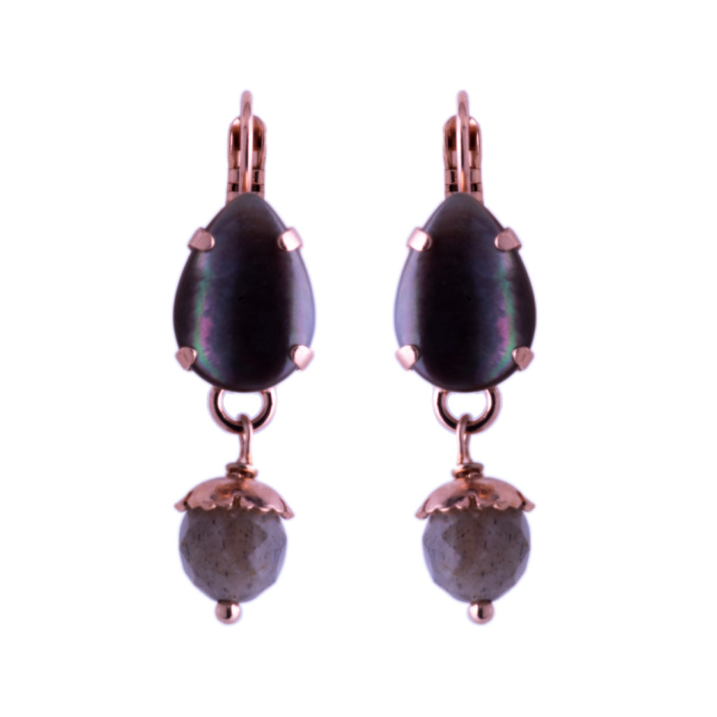 Medium Pear Leverback Earrings with Drop in "Nightfall" *Custom*