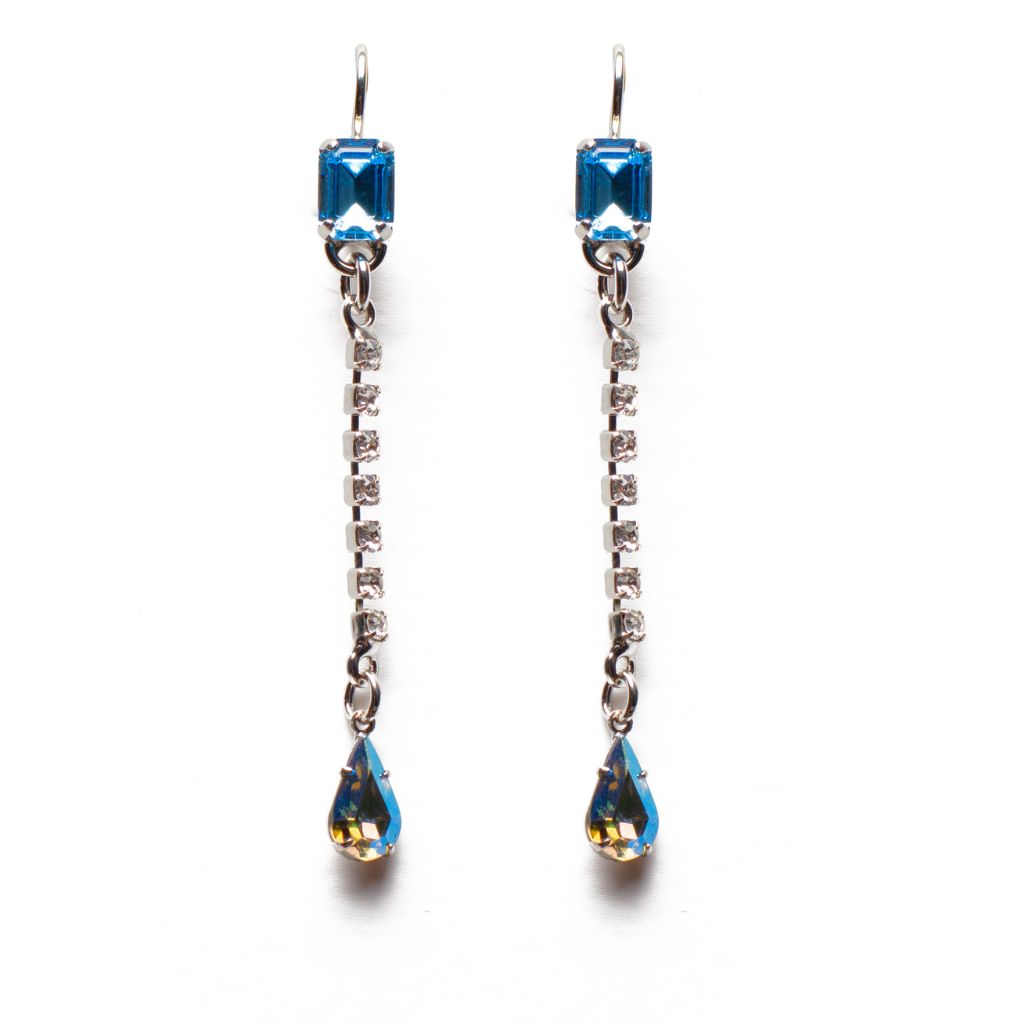 Petite Emerald & Crystal Dangle Earrings in "Bay Blue" *Custom*