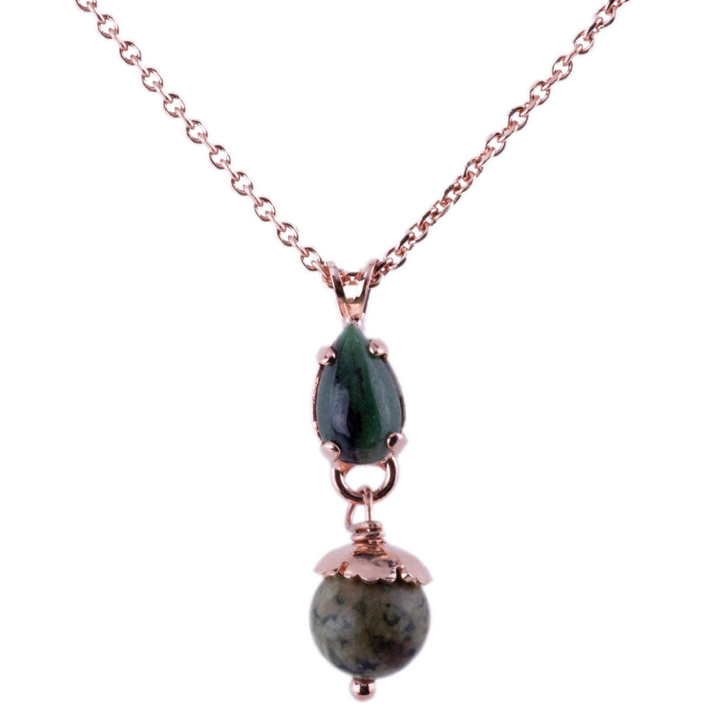 Small Pear Pendant with Drop in "Deep Forest" *Custom*