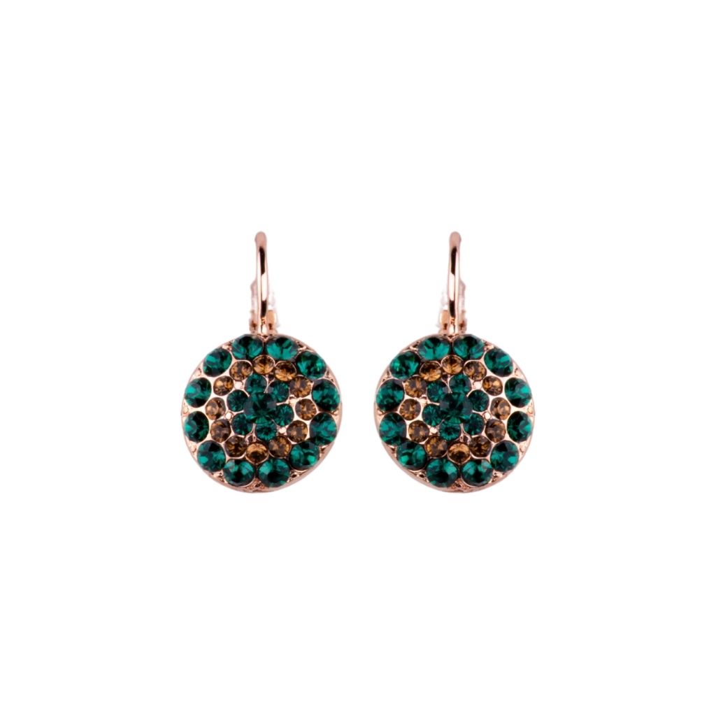Pavé Leverback Earrings in "Deep Forest" - Rose Gold
