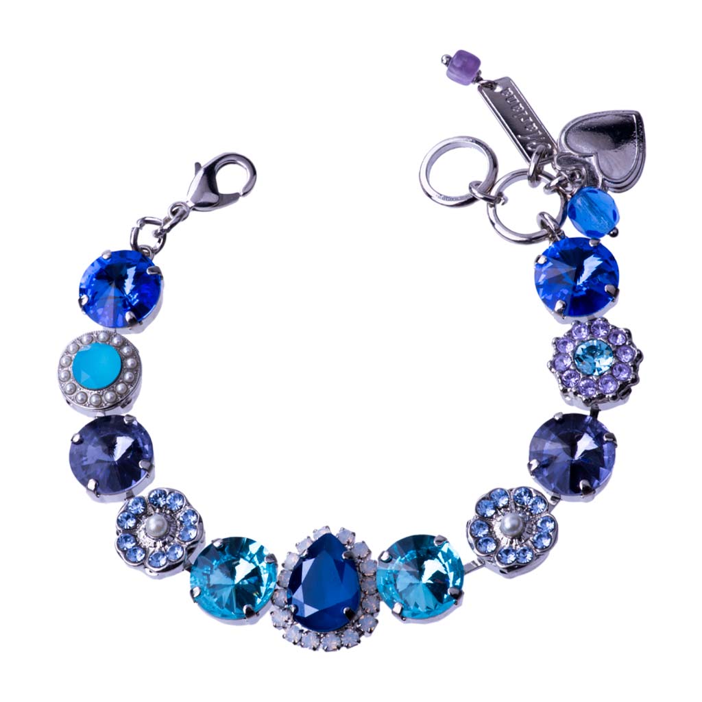 Large Rosette Bracelet with Pear Halo in "Electric Blue" *Custom*