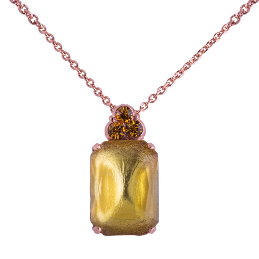 Emerald Cut Pendant with Round Top Stones in "Fields of Gold" *Custom*