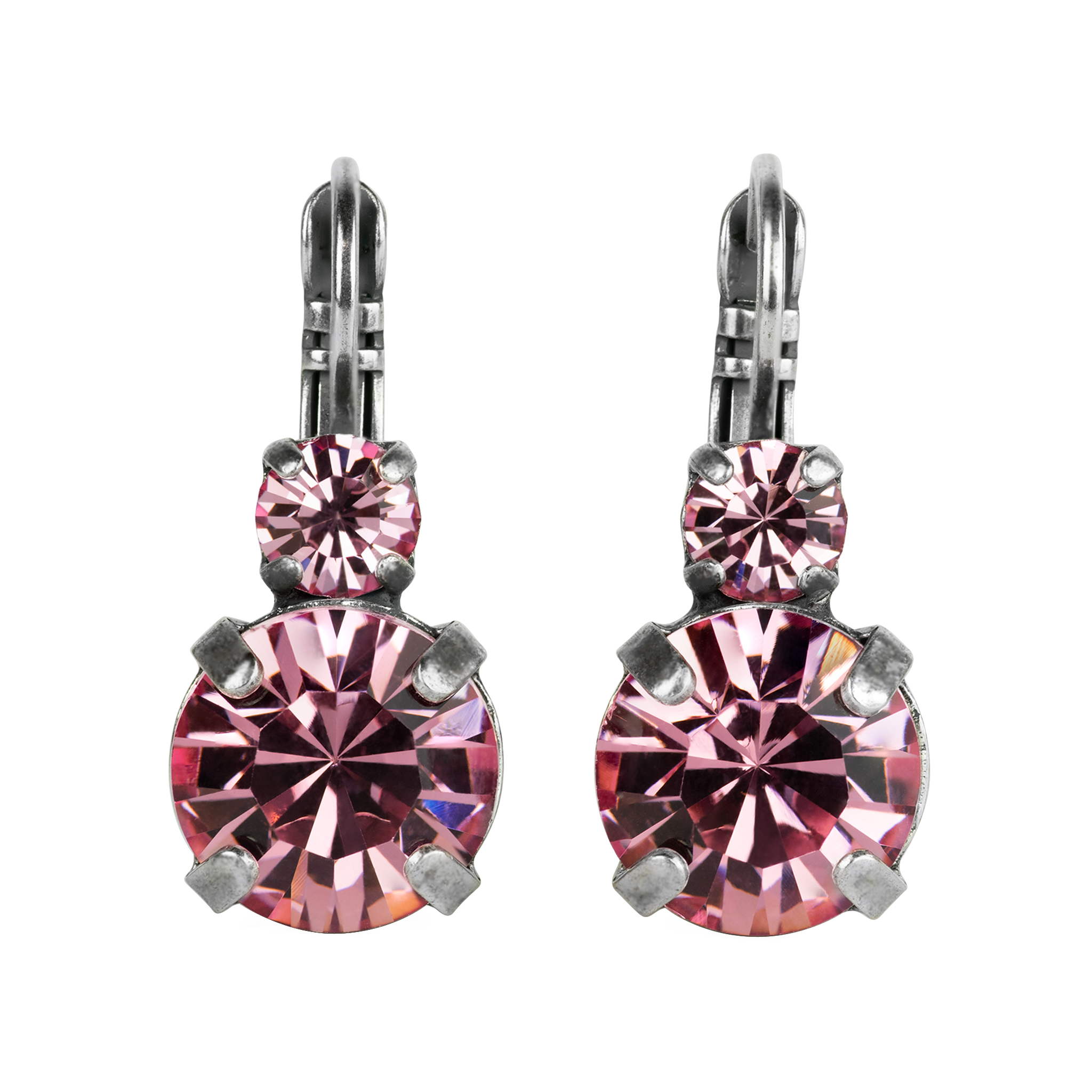 Large Double Stone Leverback Earrings in "Light Rose" *Custom*