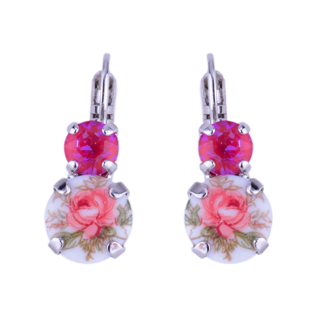 Large Double Stone Leverback Earrings "Sun-Kissed Blush & Painted Flower" *Custom*