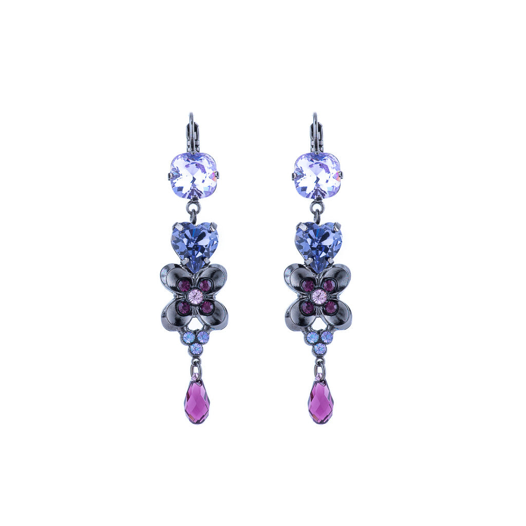 Heart and Flower Dangle Leverback Earrings in "Wildberry" *Custom*
