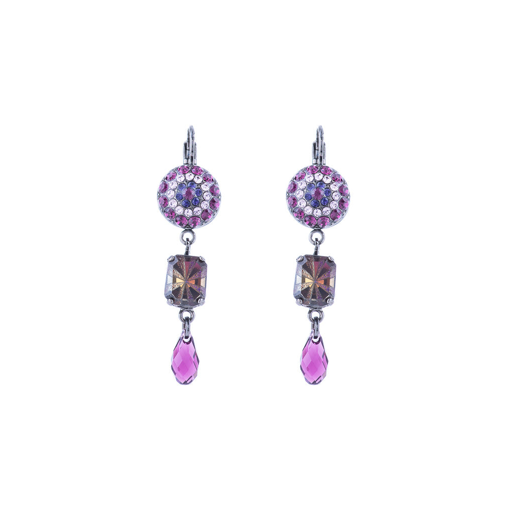 Round Pavé and Emerald Cut Leverback Earrings in "Wildberry"  *Custom*