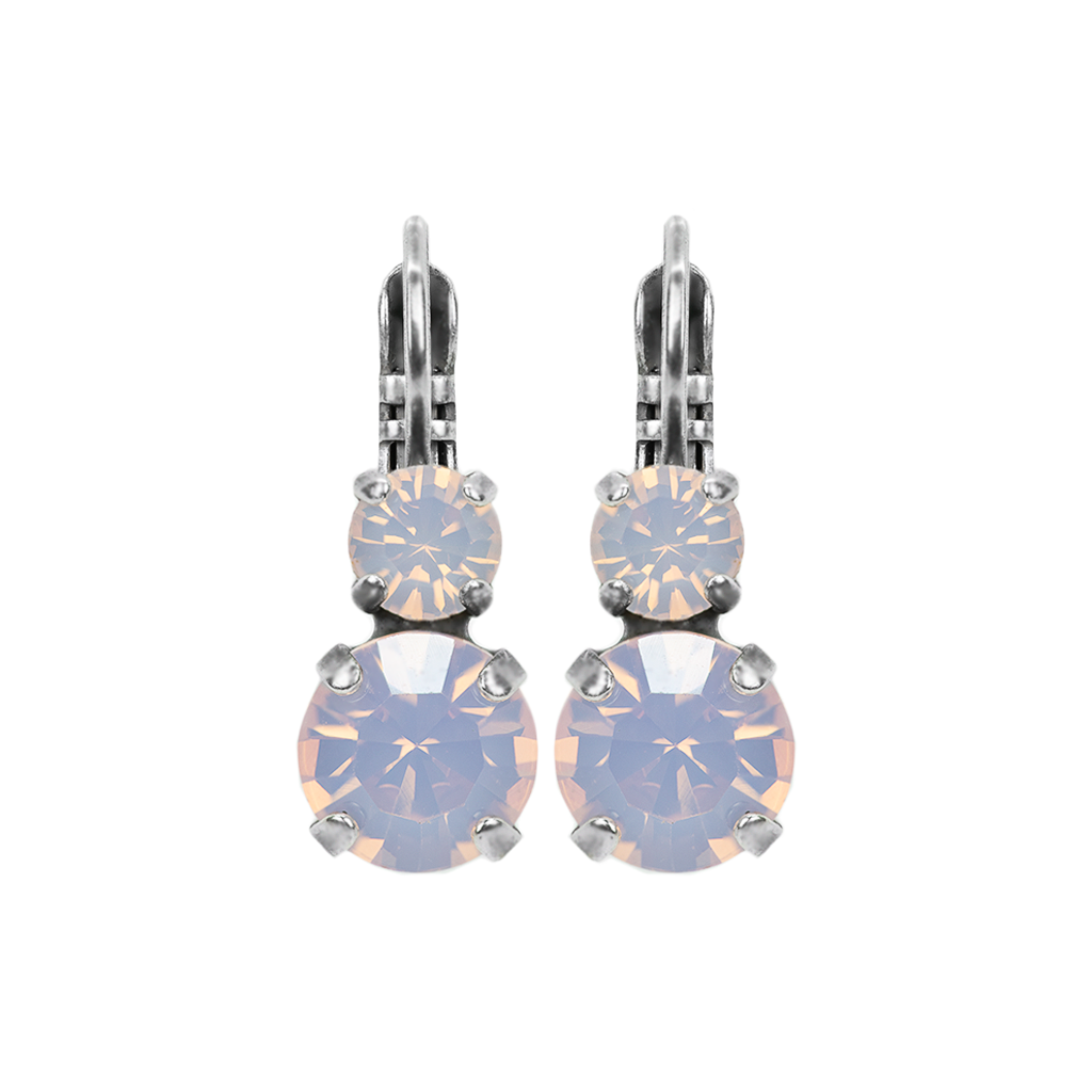 Medium Double Stone Leverback Earrings in "Rose Water Opal" *Custom*