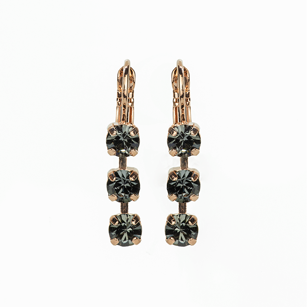 Petite Three Stone Leverback Earrings in "Silver Night" *Custom*