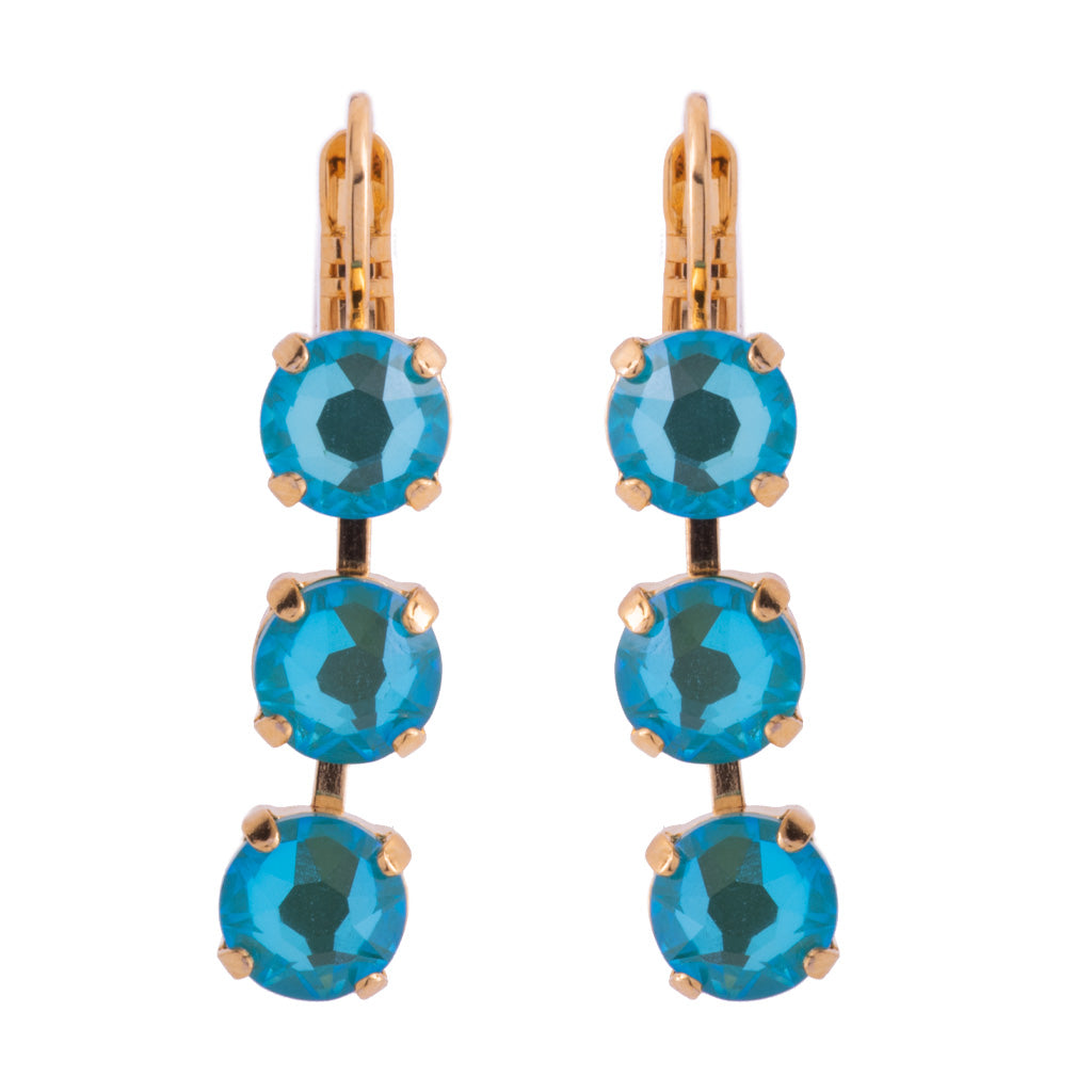 Medium Classic Three Stone Leverback Earrings in "Sun-Kissed Aqua" *Custom*