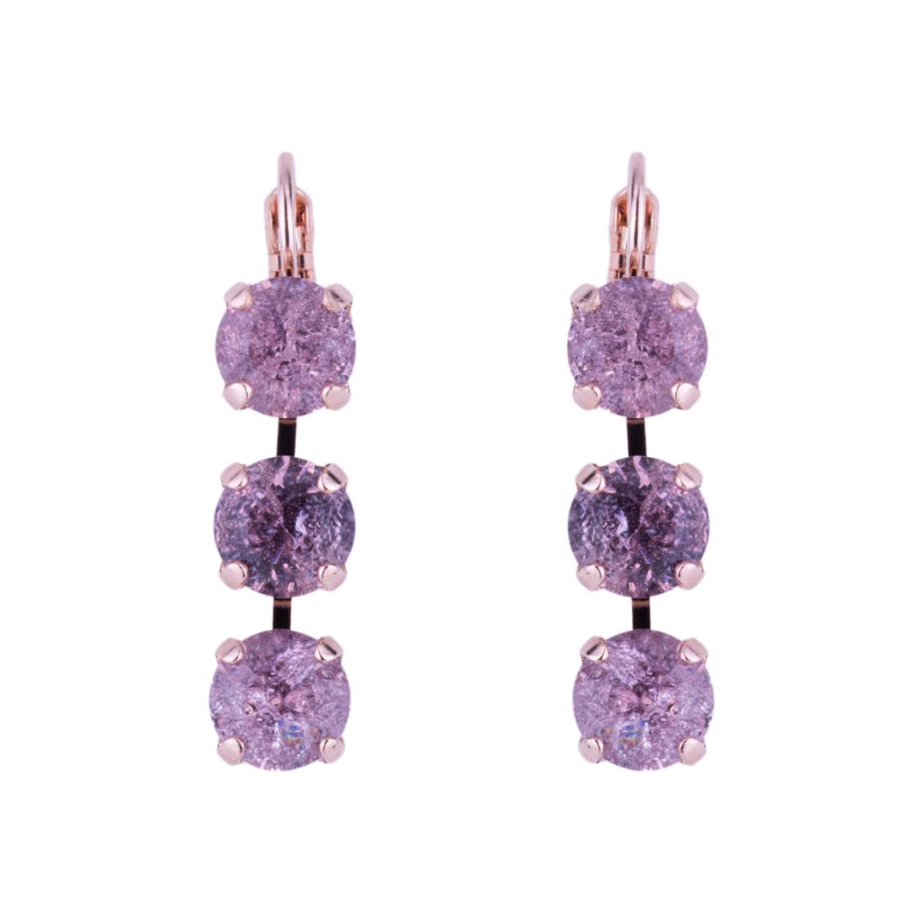 Medium Three Stone Leverback Earrings in "Light Amethyst Ice" *Custom*