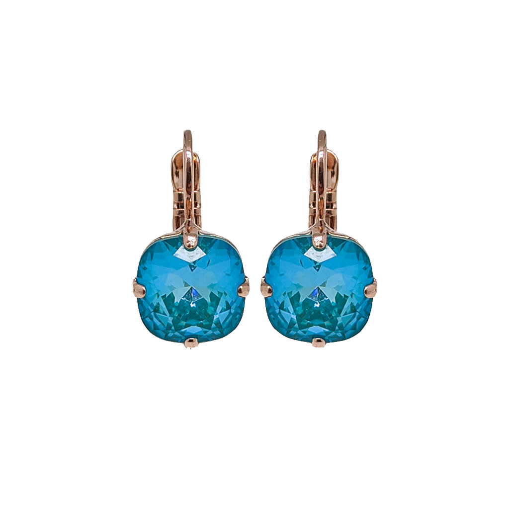 Small Cushion Cut Single Stone Leverback Earrings in Sun-Kissed "Laguna" *Preorder*