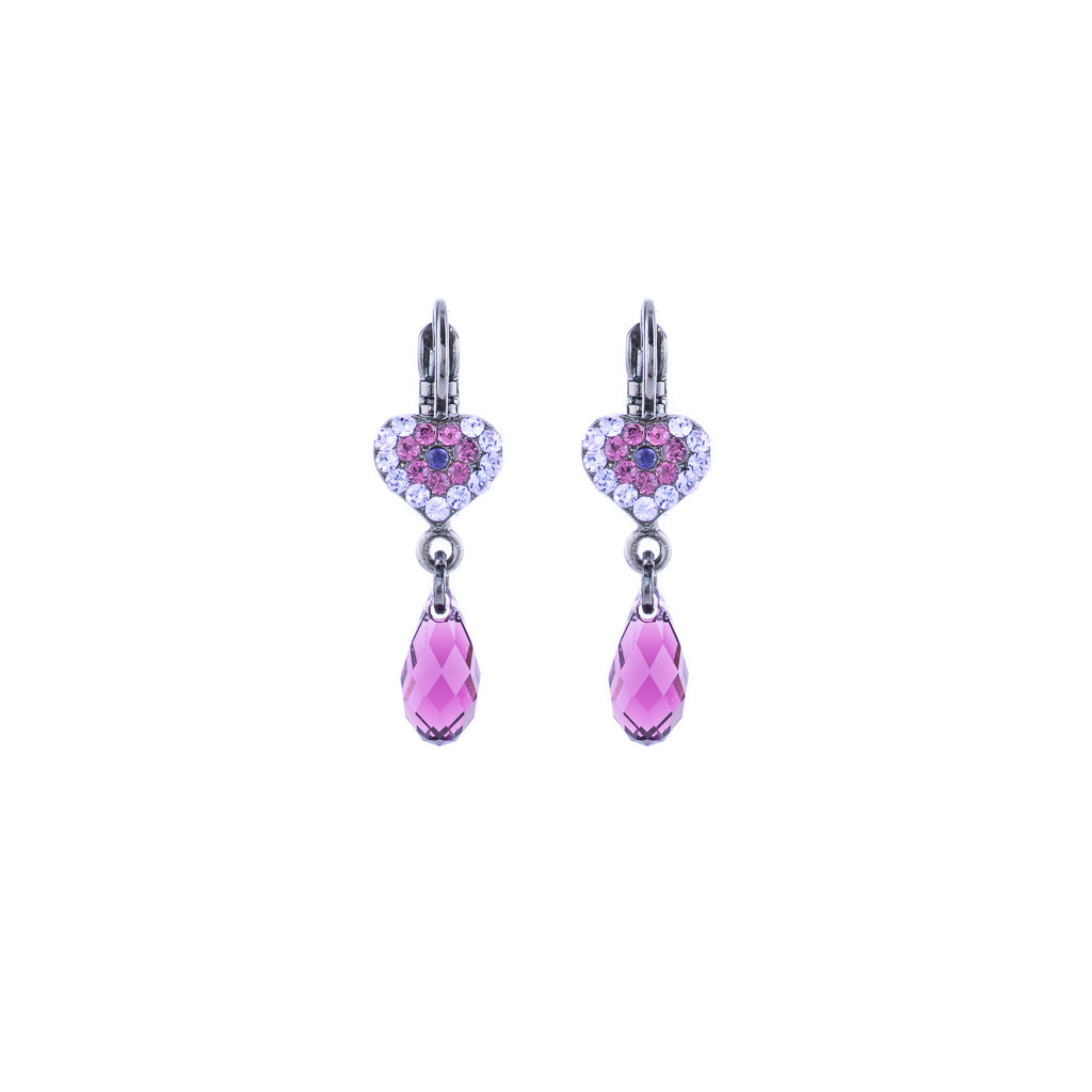 Petite Heart Dangle Leverback Earrings in "Wildberry" *Preorder*