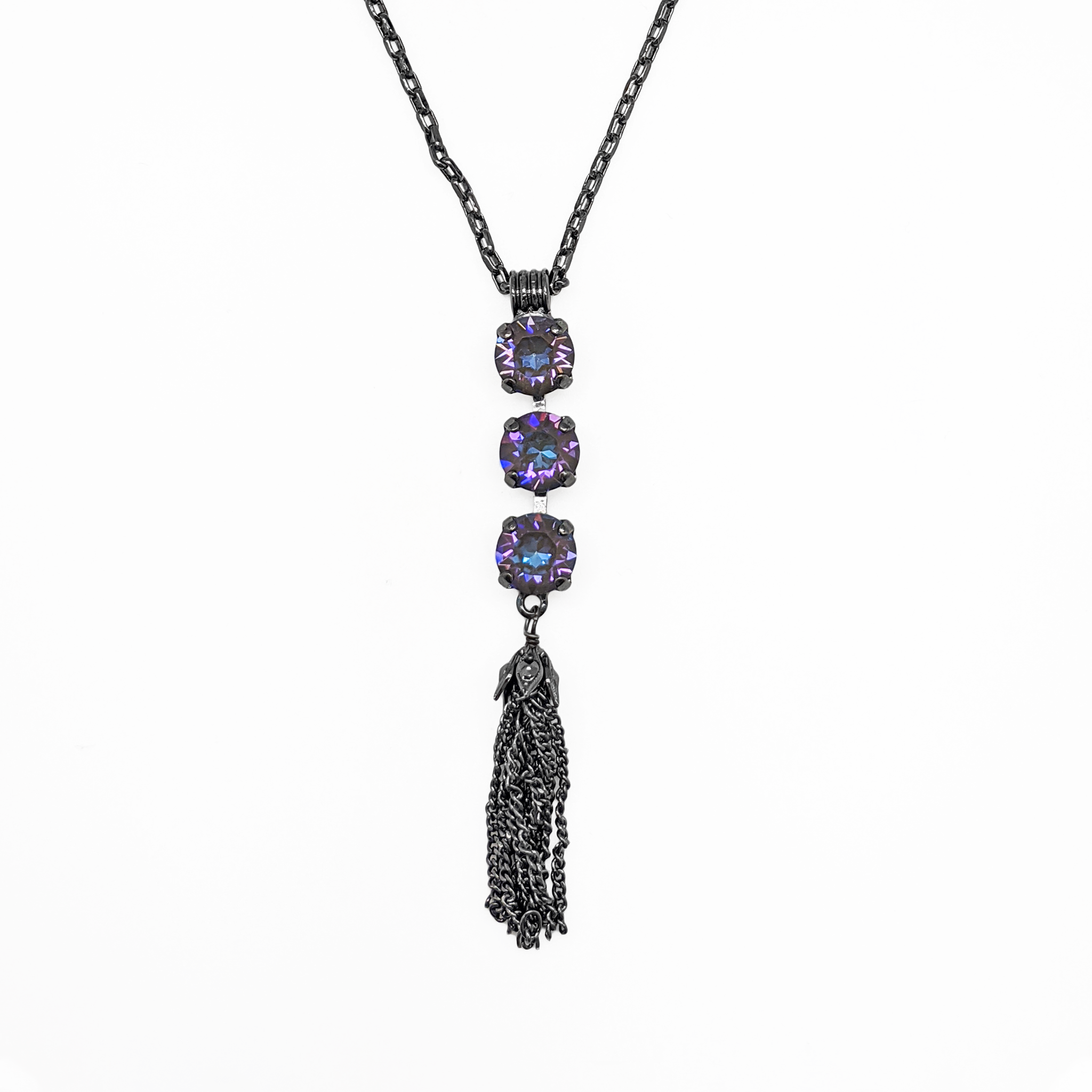 Medium Three Stone Pendant with Tassel in Sun-Kissed "Midnight" *Preorder*