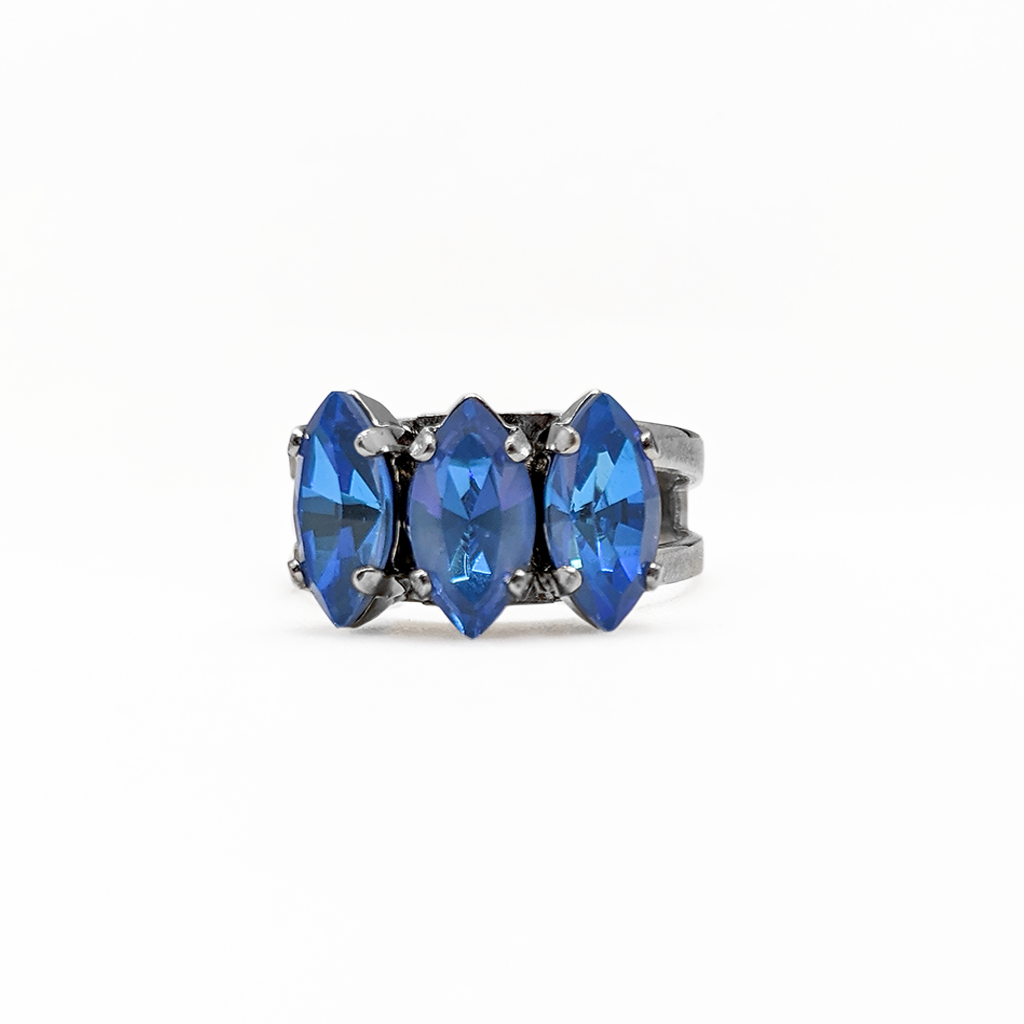 Three Stone Marquise Adjustable Ring in Sun-Kissed "Ocean" *Preorder*