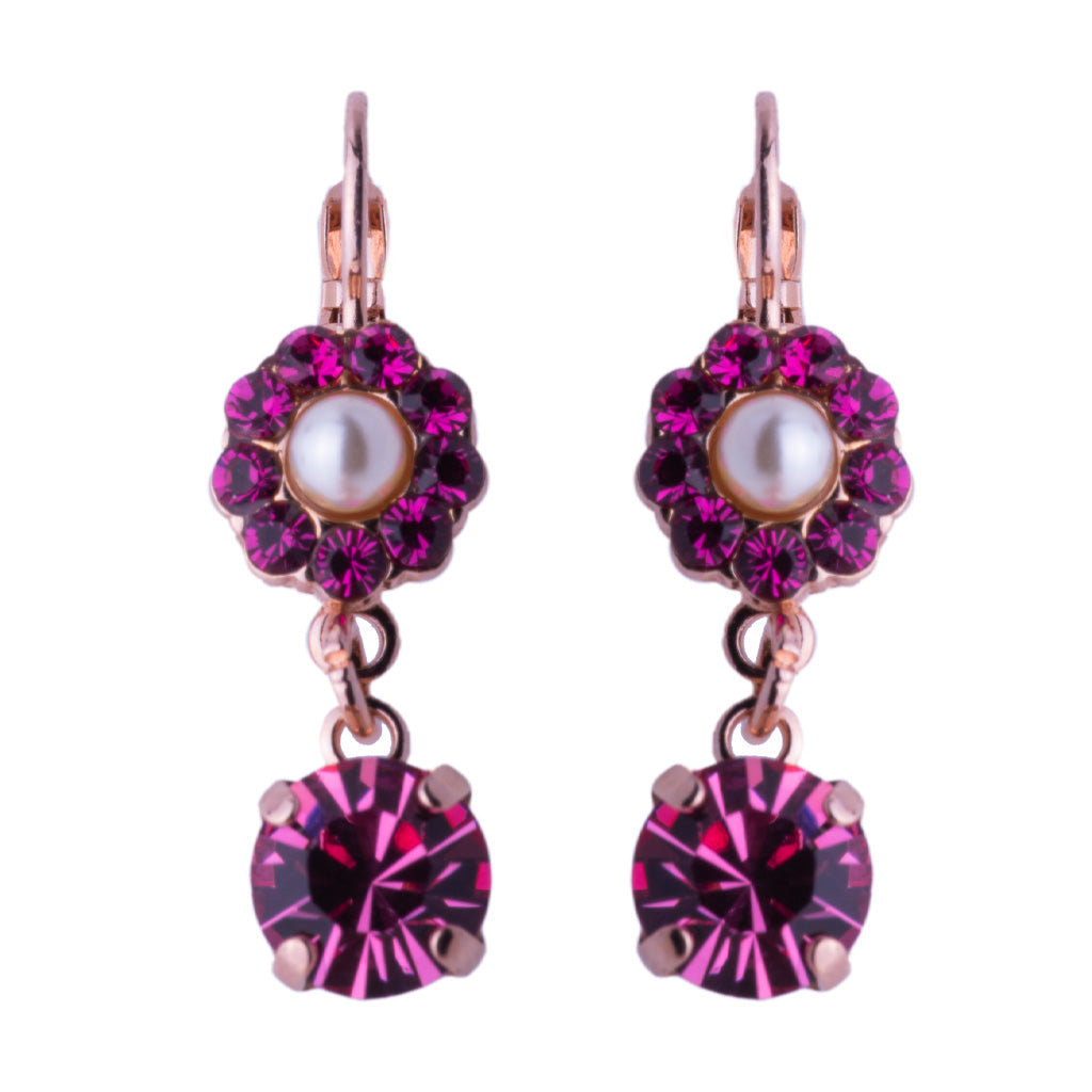Medium Flower Leverback Earrings With Drop in "Roxanne" *Custom*