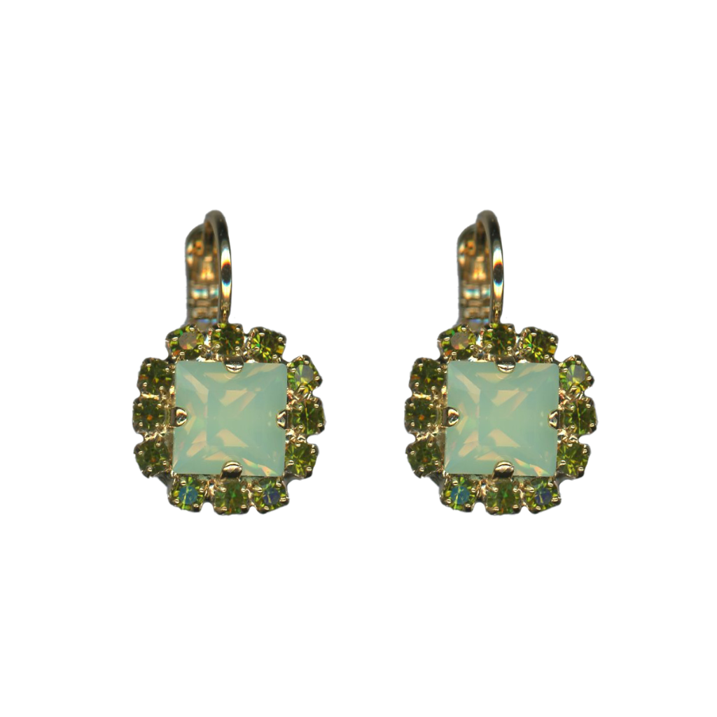 Square Halo Leverback Earrings in "Evergreen" *Custom*