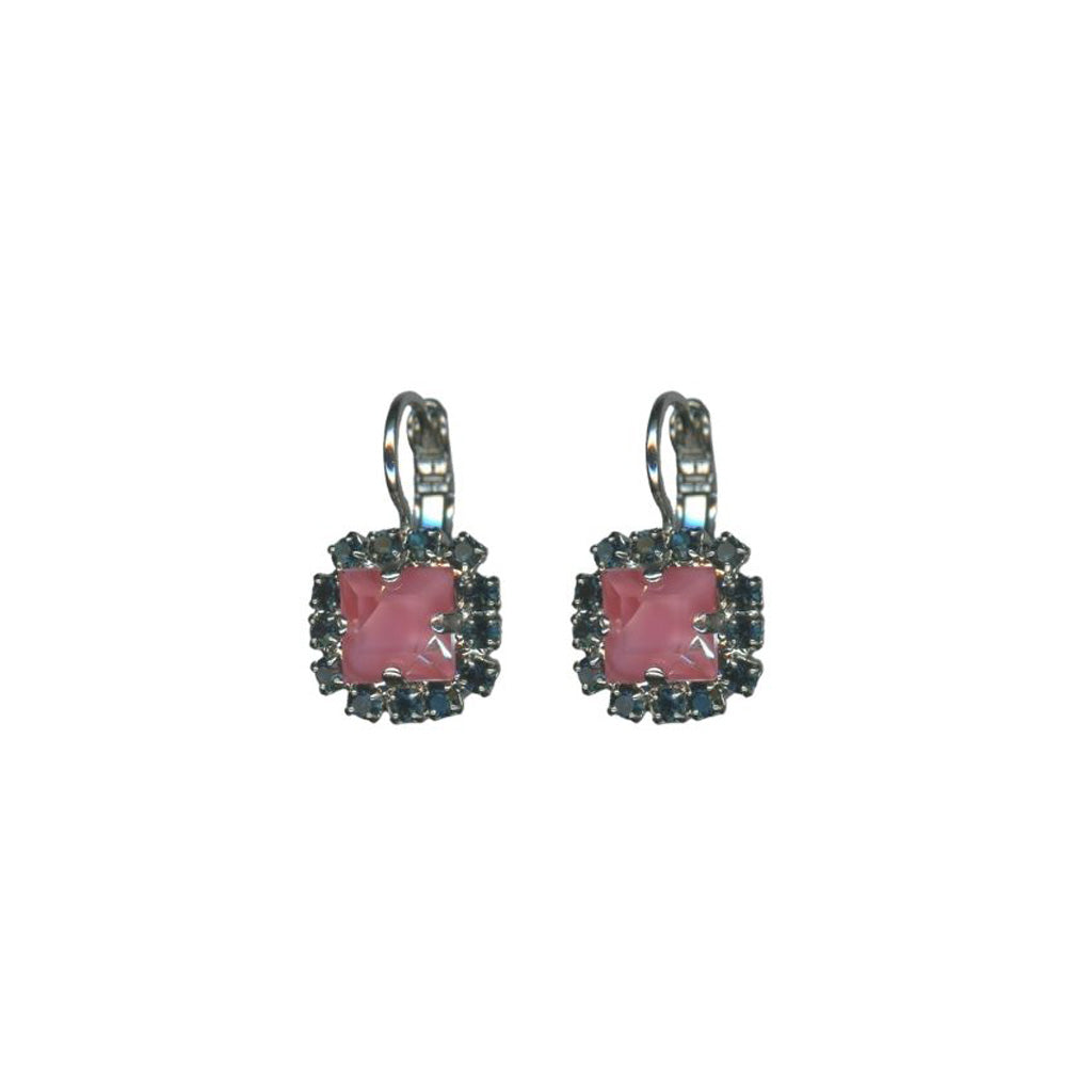 Square Halo Leverback Earrings in "Harvest Moon" - Rhodium