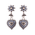 Flower and Heart Dangle Leverback Earrings in "Morning Mist" - Antique Silver