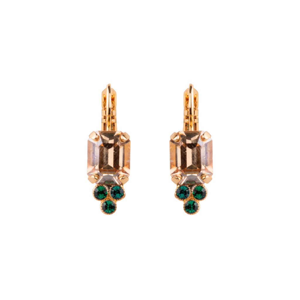 Petite Emerald & Trio Cluster Leverback Earrings in "Golden Emerald" - Yellow Gold