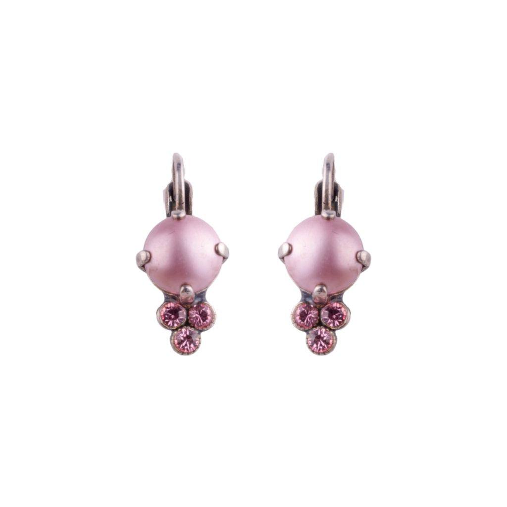 Medium Trio Cluster Leverback Earrings in "Light Rose Pearl" - Antique Silver