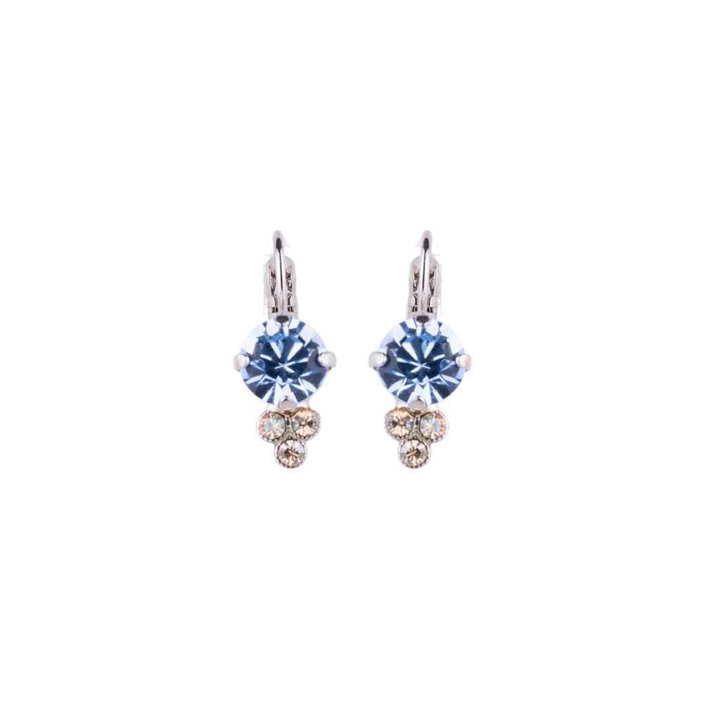 Medium Trio Cluster Leverback Earrings in "Golden Shadow and Sapphire" - Rhodium