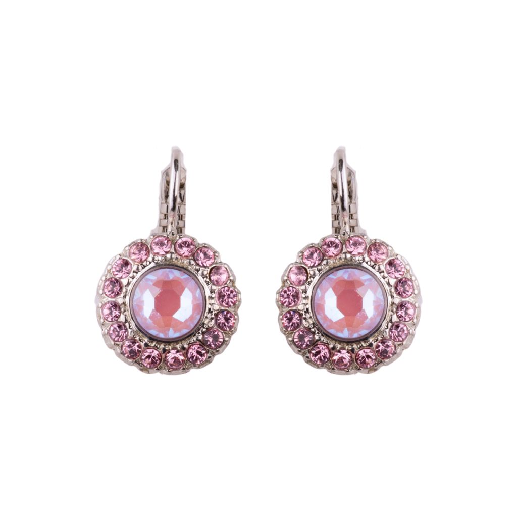 Large Halo Disc Leverback Earrings in "Sunkissed Pink" - Rhodium