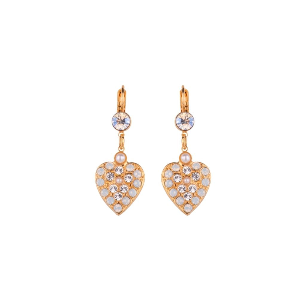 Dangle Heart Leverback Earrings in "Ivory" - Yellow Gold