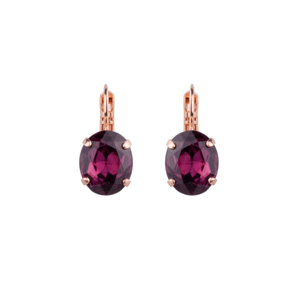 Large Single Stone Oval Leverback Earrings in "Amethyst" - Rose Gold