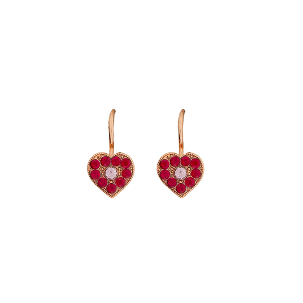 Small Heart Earrings in "Cranberry Crush" - Rose Gold