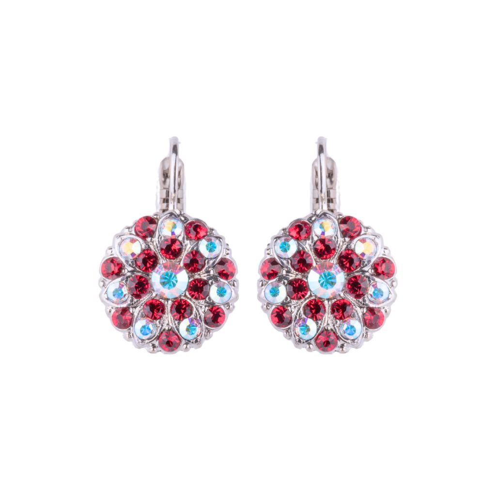 Guardian Angel Leverback Earrings in "Ruby & Aurora Borealis" - Rhodium