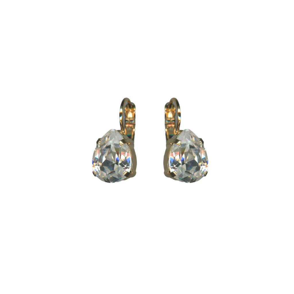 Pear Leverback Earrings in "Clear" - Yellow Gold