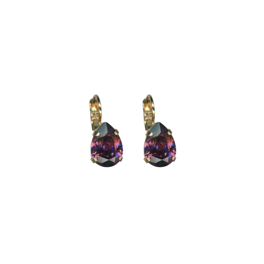 Pear Leverback Earrings in "Wildberry" - Yellow Gold